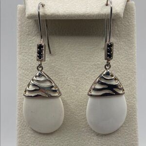 David Sigal Sterling Silver 925 White Onyx Dangle Earrings Pierced